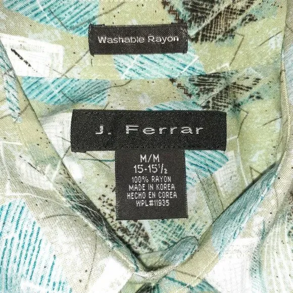 J FERRAR Cool Tones Geometric Abstract Short Sleeve Hawaiian Shirt - Picture 3 of 5